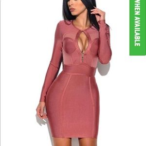 Blush Pink Sheer Long Sleeve Bandage Dress XS
